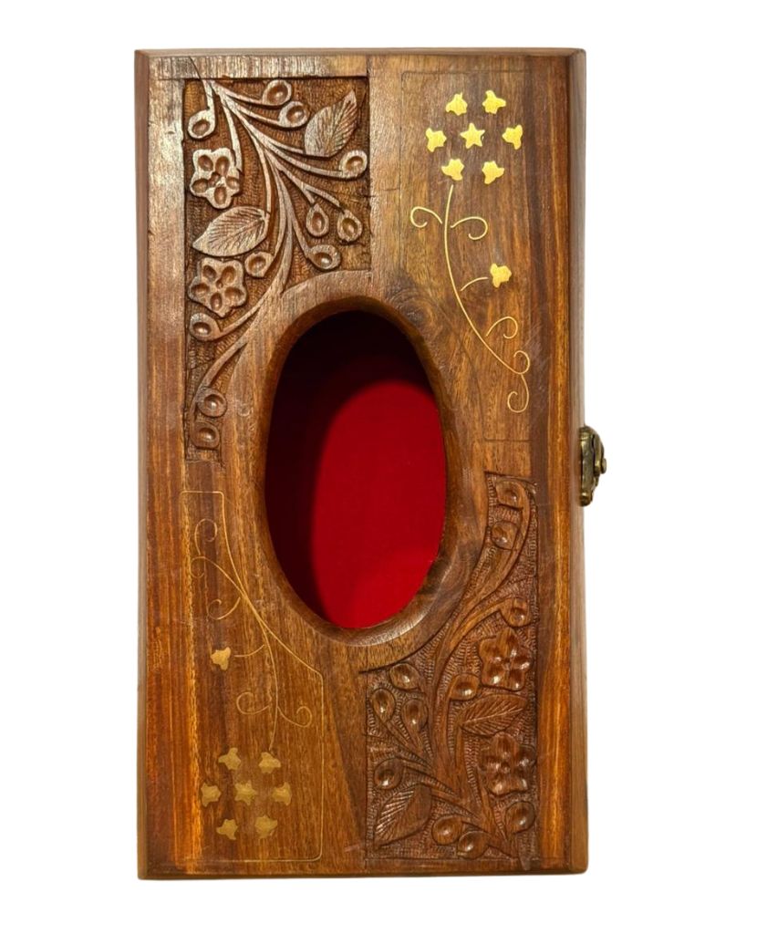 Hand Made Wooden Tissue Box Curved with Brass