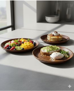 Plate Set 3 Piece Wooden Brass